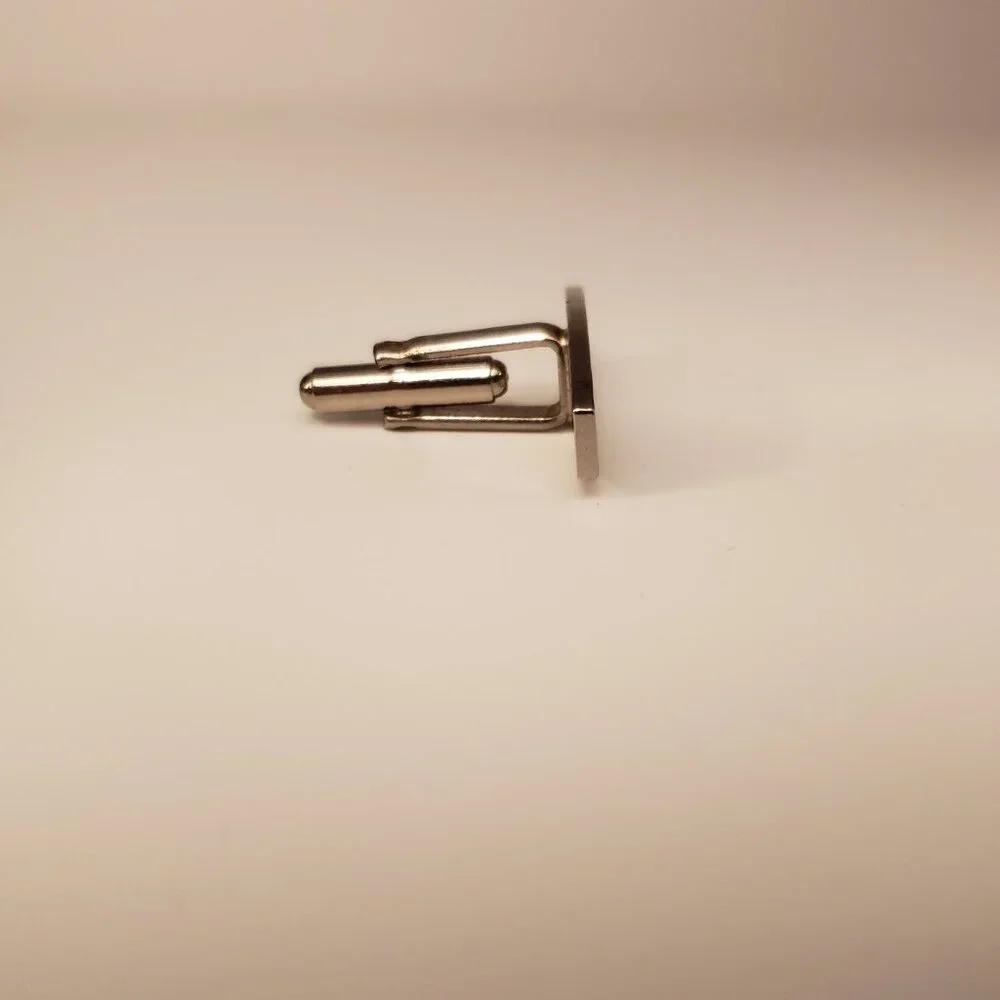 Men's Silvertone Cufflinks Tie Clip Bar Set Brick Wall Masonry Geometric Pattern